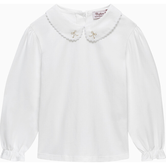 Amelia Bow Jersey Top, White/Gold