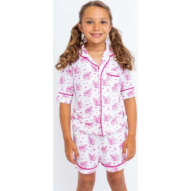 Pink Flowers Short Sleeve Pajama Set, Pink