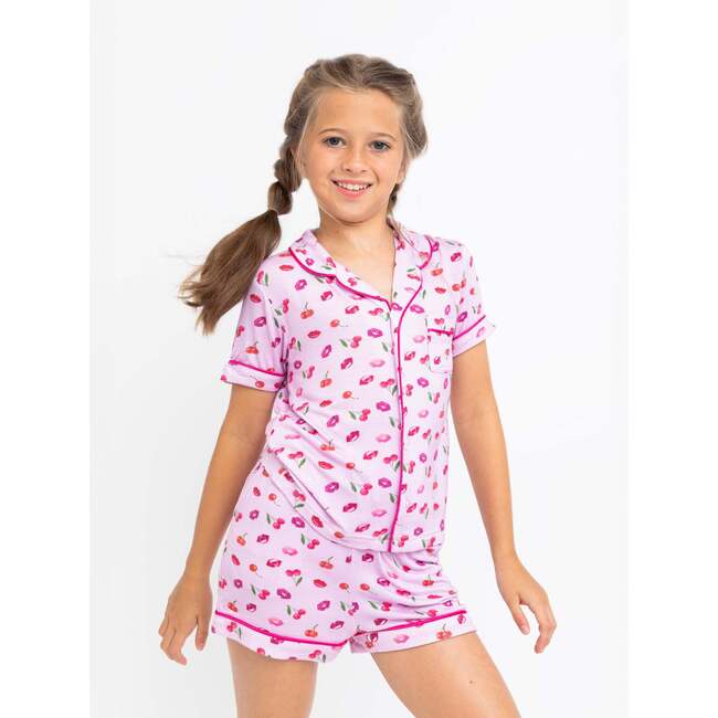 Cherries and Lips Short Sleeve Pajama Set, Pink