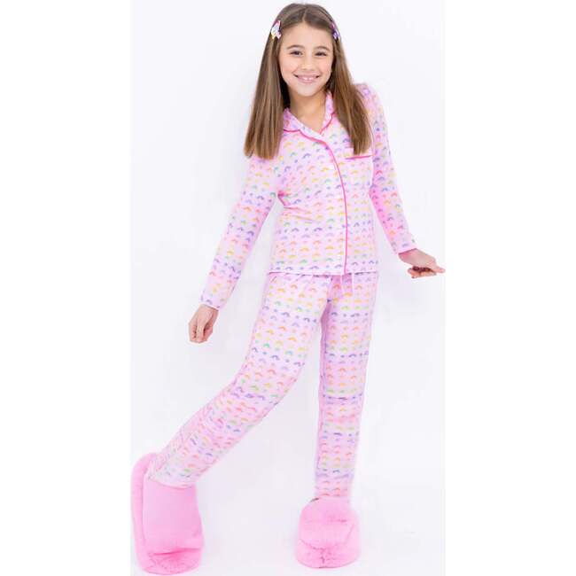 Rainbows and Stars Long Sleeve Jersey Pajama Pant Set, Pink