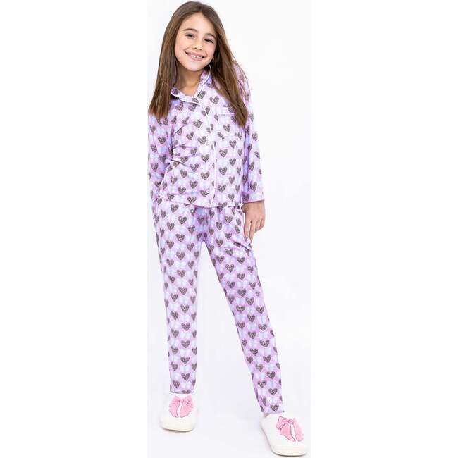Hearts and Bows Long Sleeve Jersey Pajama Pant Set, Multi