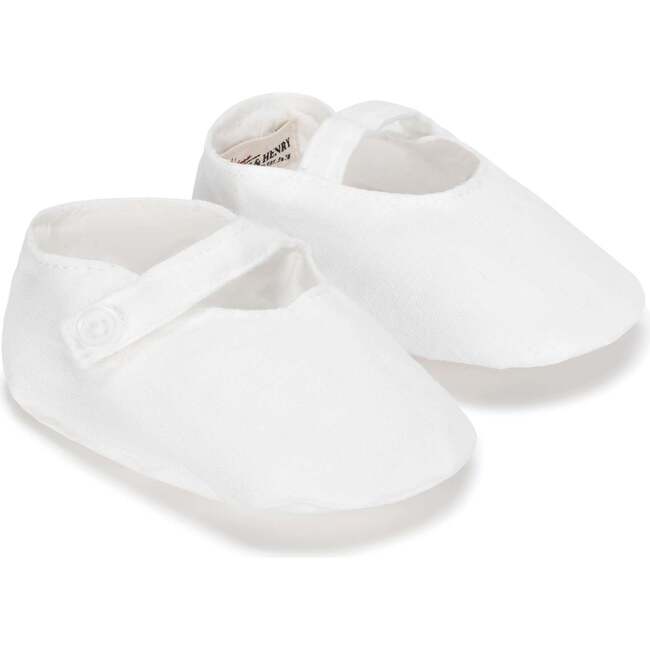 Linen Button Strap Soft Shoe, Soft White Linen Strap - Booties - 1