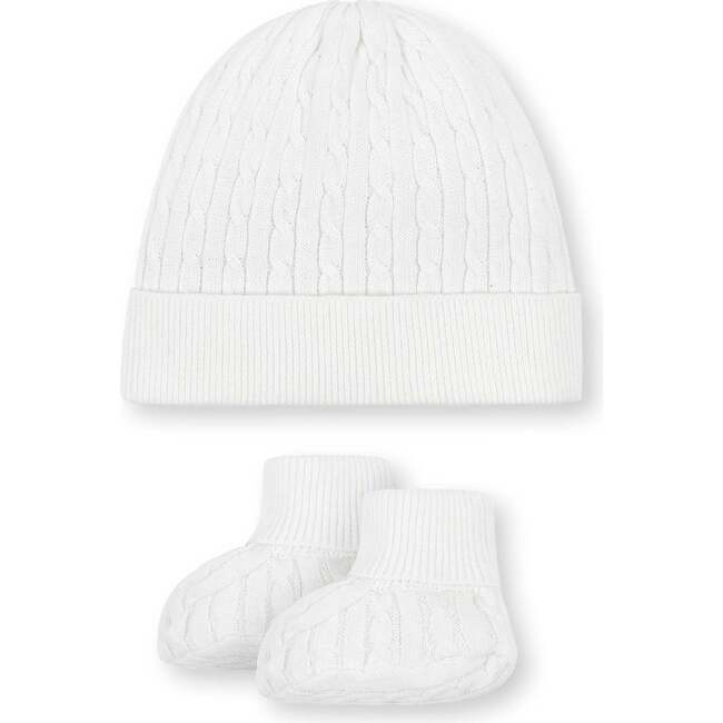 Organic Sweater Beanie and Bootie 2-Piece Set, Soft White Beanie Set - Mixed Apparel Set - 1