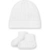 Organic Sweater Beanie and Bootie 2-Piece Set, Soft White Beanie Set - Mixed Apparel Set - 1 - thumbnail