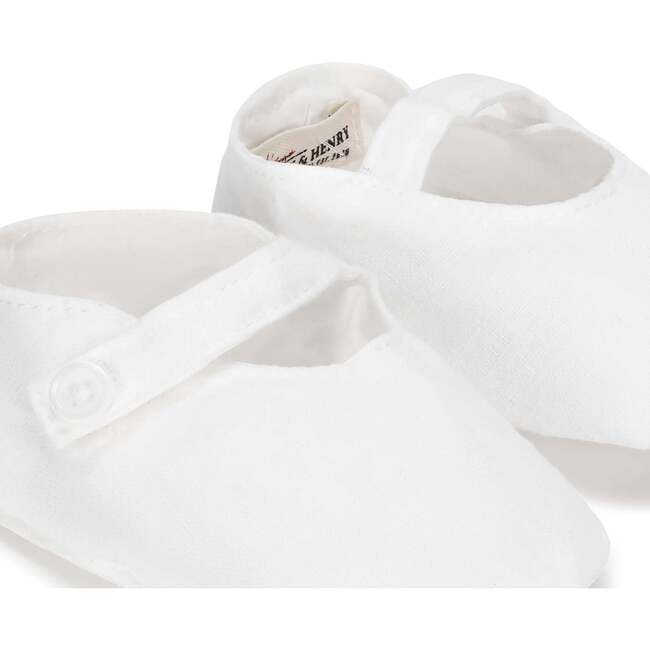 Linen Button Strap Soft Shoe, Soft White Linen Strap - Booties - 2