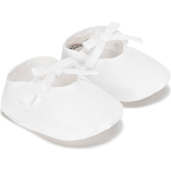 Linen Bow Front Soft Shoe, Soft White Linen Bow - Booties - 1