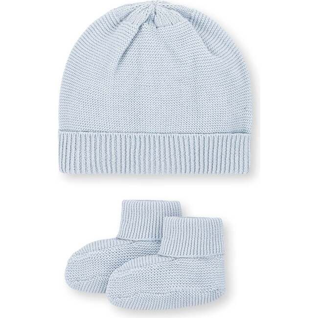 Organic Sweater Beanie and Bootie 2-Piece Set, Airy Blue Beanie Set - Mixed Apparel Set - 1