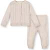 Organic Long Sleeve Cable Cardigan & Legging Sweater Set, Light Oatmeal Heather Cable - Mixed Apparel Set - 1 - thumbnail