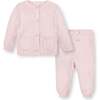 Organic Long Sleeve Scallop Edge Cardigan & Legging Sweater Set, Pale Pink Seed Stitch - Mixed Apparel Set - 1 - thumbnail