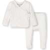Organic Long Sleeve Pointelle Wrap Sweater & Footed Legging Set, Soft White Pointelle - Mixed Apparel Set - 1 - thumbnail