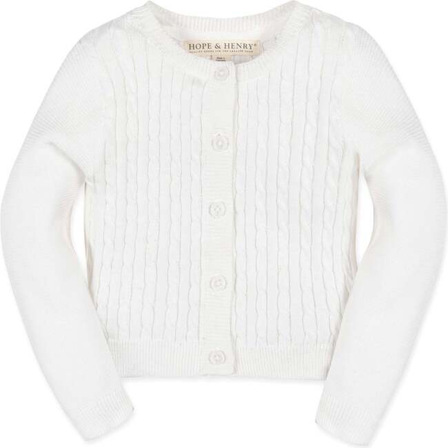 Organic Long Sleeve Cable Knit Cardigan Sweater, Soft White Cable - Sweaters - 1