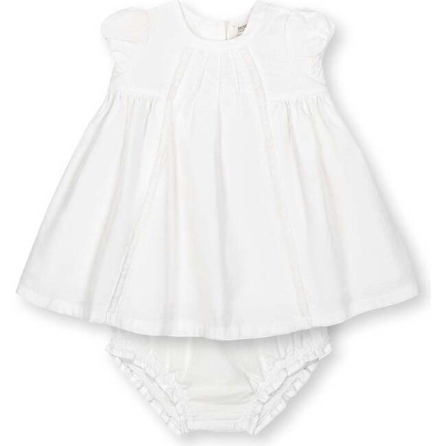 Short Sleeve Special Occasion Linen Pintuck Dress, Soft White Pintuck - Dresses - 1