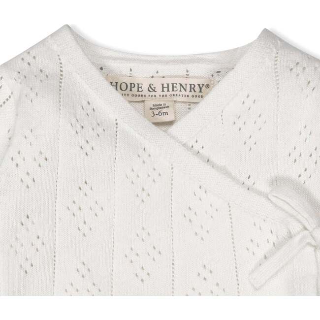 Organic Long Sleeve Pointelle Wrap Sweater & Footed Legging Set, Soft White Pointelle - Mixed Apparel Set - 2