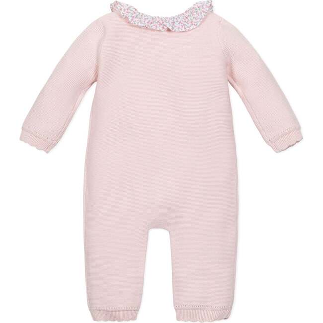 Organic Ruffle Collar Button Front Sweater Romper, Pale Pink Seed Stitch - Rompers - 2