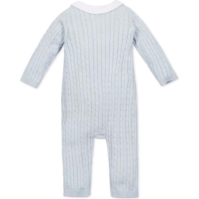 Organic Peter Pan Collar Button Front Sweater Romper, Airy Blue Cable - Rompers - 2