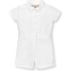Short Sleeve Linen Pintuck Button Front Romper, Soft White Pintuck - Rompers - 1 - thumbnail