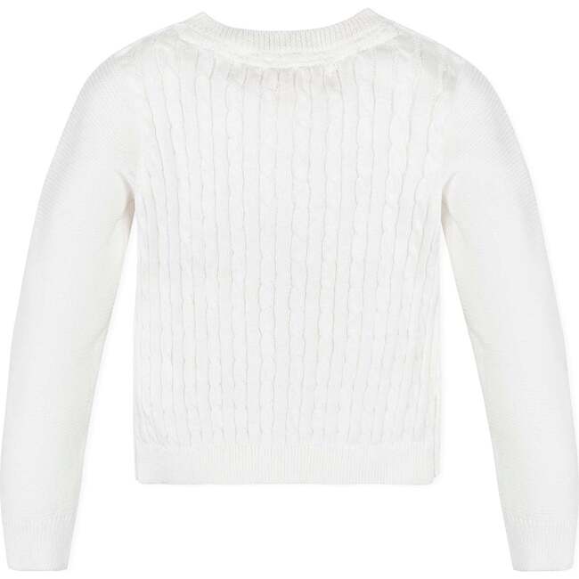 Organic Long Sleeve Cable Knit Cardigan Sweater, Soft White Cable - Sweaters - 2