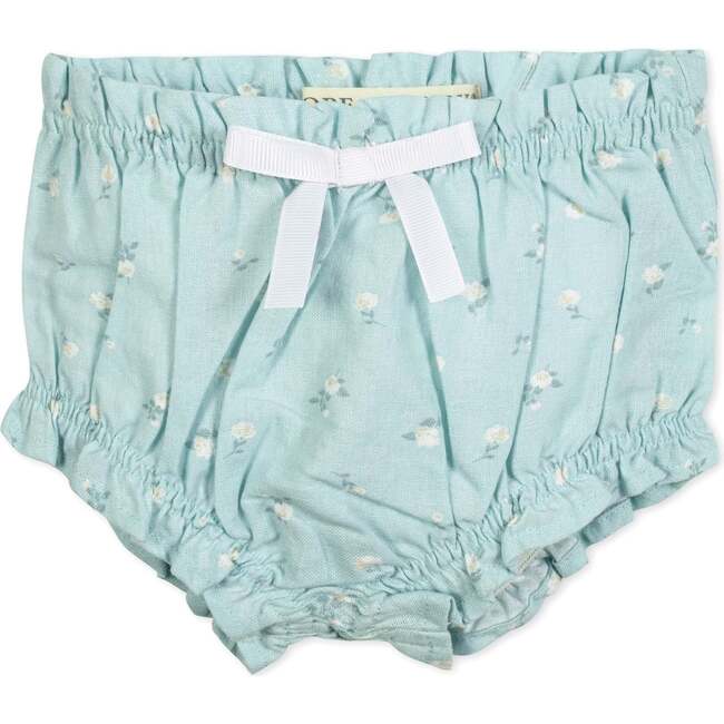 Short Sleeve Linen Dress with Ruffle Collar, Tea Room Floral - Dresses - 2