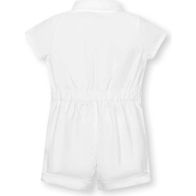Short Sleeve Linen Pintuck Button Front Romper, Soft White Pintuck - Rompers - 2