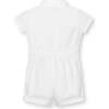 Short Sleeve Linen Pintuck Button Front Romper, Soft White Pintuck - Rompers - 2 - thumbnail