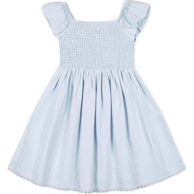 Organic Sateen Cap Sleeve Special Occasion Smocked Flower Girl Dress, Airy Blue - Dresses - 1
