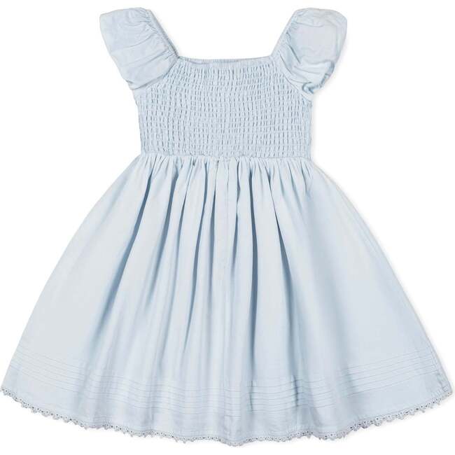 Organic Sateen Cap Sleeve Special Occasion Smocked Flower Girl Dress, Airy Blue - Dresses - 2