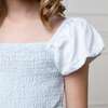 Organic Sateen Cap Sleeve Special Occasion Smocked Flower Girl Dress, Airy Blue - Dresses - 4 - thumbnail