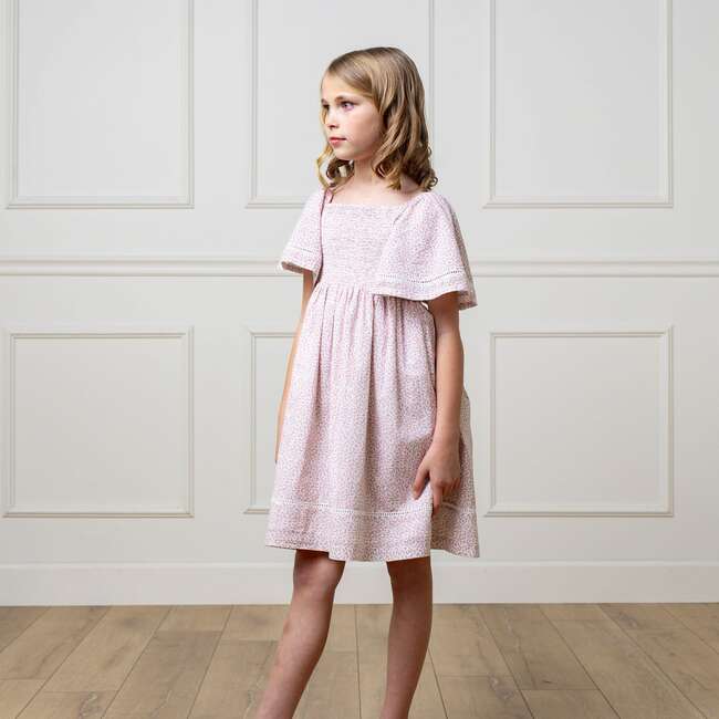 Organic Smocked Bell Sleeve Dress, Vintage Petal Ditsy - Dresses - 3