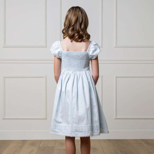 Organic Sateen Cap Sleeve Special Occasion Smocked Flower Girl Dress, Airy Blue - Dresses - 5