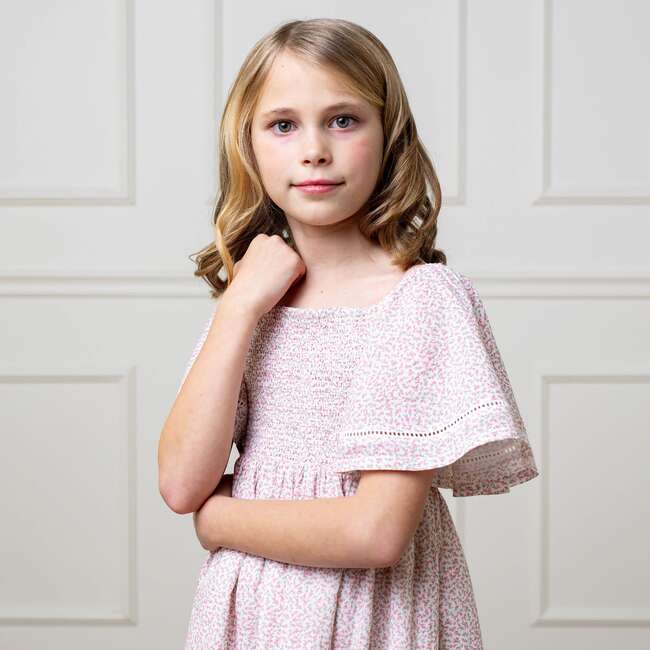 Organic Smocked Bell Sleeve Dress, Vintage Petal Ditsy - Dresses - 4