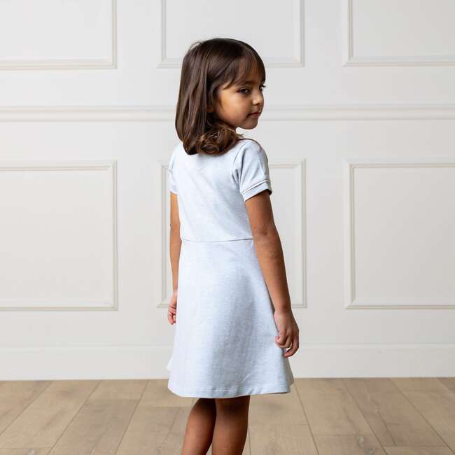 Organic Short Sleeve French Terry Contrast Trim Dress, Light Blue Heather - Dresses - 5