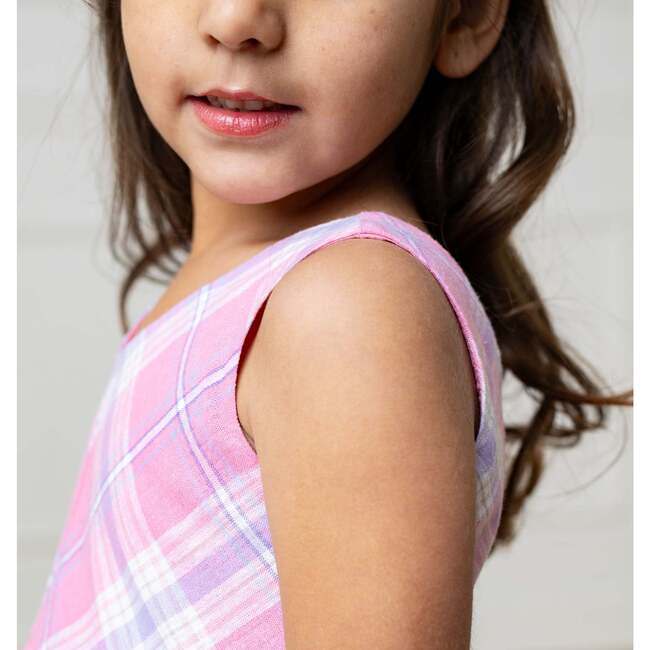 Sleeveless Linen Swing Dress, Tea Room Pink Plaid - Dresses - 3