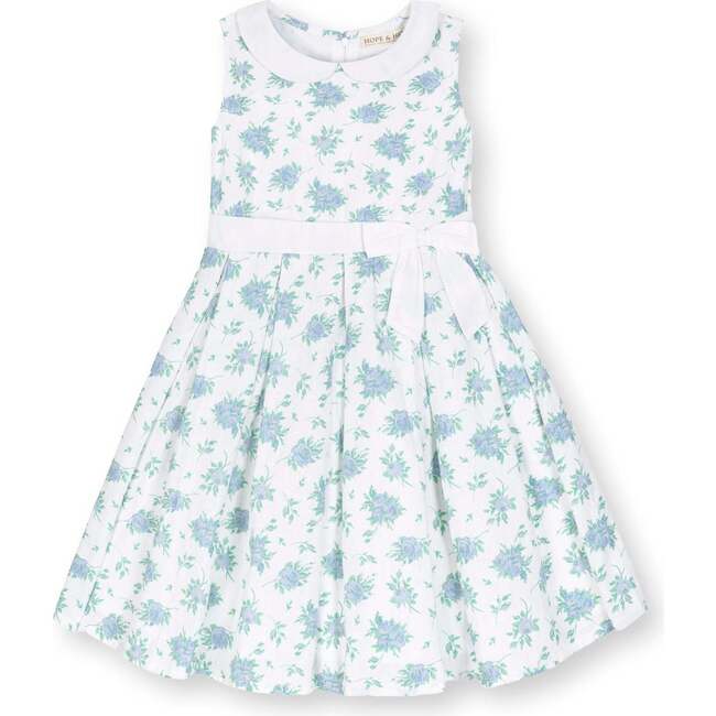 Linen Sleeveless Peter Pan Collar Tea Dress with Waist Sash, Coastal Cottage Floral - Dresses - 1