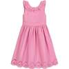 Organic Ruffle Collar Party Dress with Eyelet Embroidery, Classic Pink - Dresses - 1 - thumbnail