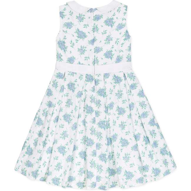 Linen Sleeveless Peter Pan Collar Tea Dress with Waist Sash, Coastal Cottage Floral - Dresses - 2