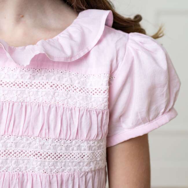 Organic Puff Sleeve Smocked Party Dress with Ruffle Collar, Pale Pink - Dresses - 4