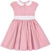 Organic Short Sleeve Sateen Dress with Peter Pan Collar, Pink Lattice Floral - Dresses - 1 - thumbnail
