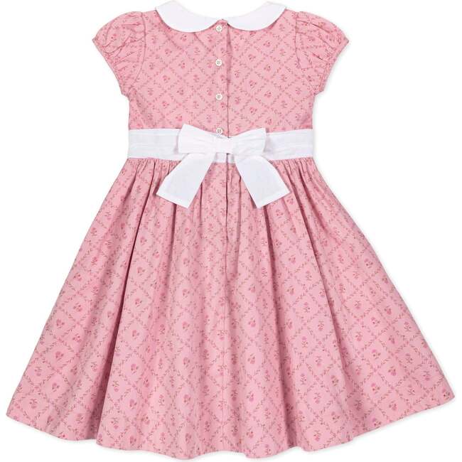 Organic Short Sleeve Sateen Dress with Peter Pan Collar, Pink Lattice Floral - Dresses - 2