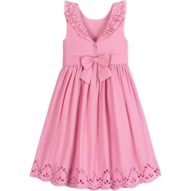 Organic Ruffle Collar Party Dress with Eyelet Embroidery, Classic Pink - Dresses - 2