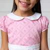 Organic Short Sleeve Sateen Dress with Peter Pan Collar, Pink Lattice Floral - Dresses - 4 - thumbnail