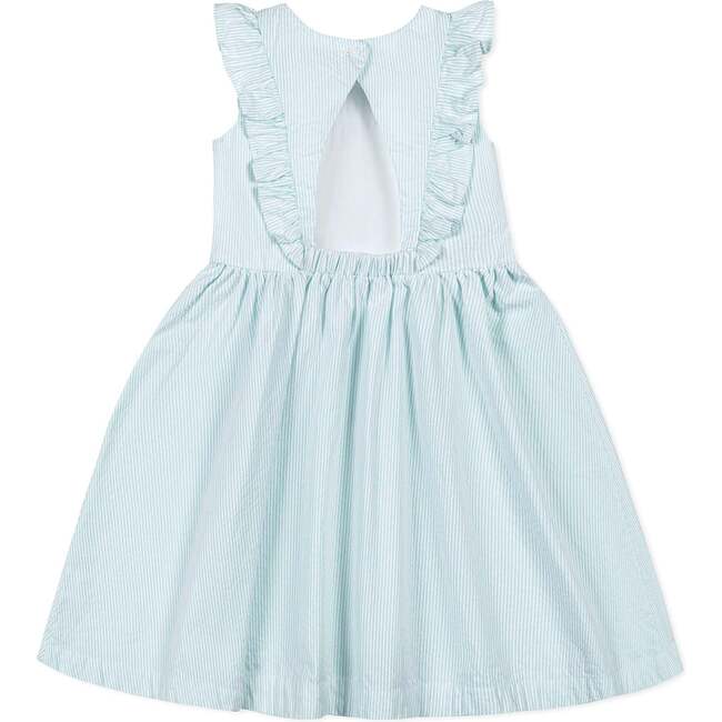 Organic Seersucker Flutter Sleeve Open Back Dress, Mint Seersucker - Dresses - 2