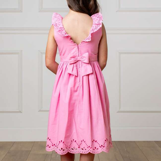 Organic Ruffle Collar Party Dress with Eyelet Embroidery, Classic Pink - Dresses - 5