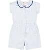 Linen Peter Pan Collar Button Front Romper, White Court Pinstripe - Rompers - 1 - thumbnail