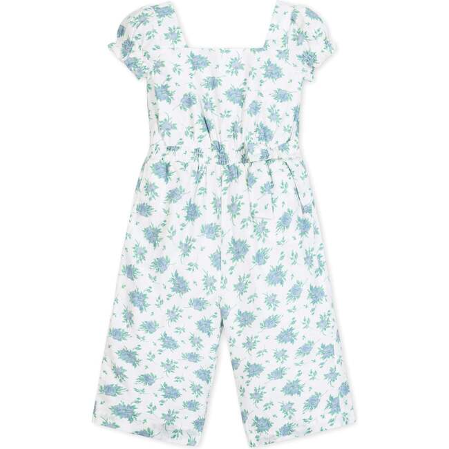 Linen Puff Sleeve Smocked Waist Jumpsuit, Coastal Cottage Floral - One Pieces - 1