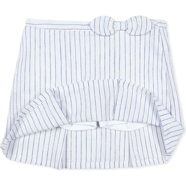Linen Pull-On Pleated Bow Skort, White Court Pinstripe - Skirts - 2