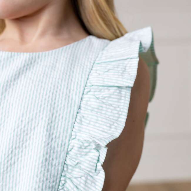 Organic Seersucker Flutter Sleeve Open Back Dress, Mint Seersucker - Dresses - 5