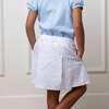 Linen Pull-On Pleated Bow Skort, White Court Pinstripe - Skirts - 5 - thumbnail