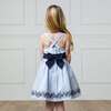 Organic Sleeveless Special Occasion Sundress with Bow Back Detail and Embroidery, Blue Seersucker - Dresses - 5 - thumbnail
