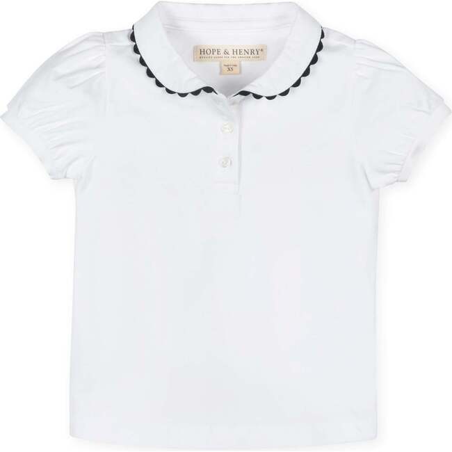 Organic Puff Sleeve Jersey Knit Polo, White with Navy - Polo Shirts - 1