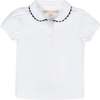 Organic Puff Sleeve Jersey Knit Polo, White with Navy - Polo Shirts - 1 - thumbnail